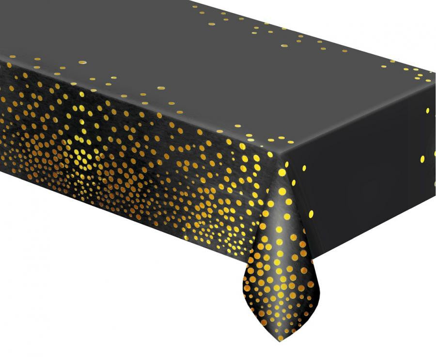 Tischdecke schwarz mit gold punkte