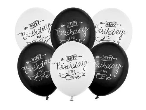6 luftballon schwarz Weiss Happy birthday