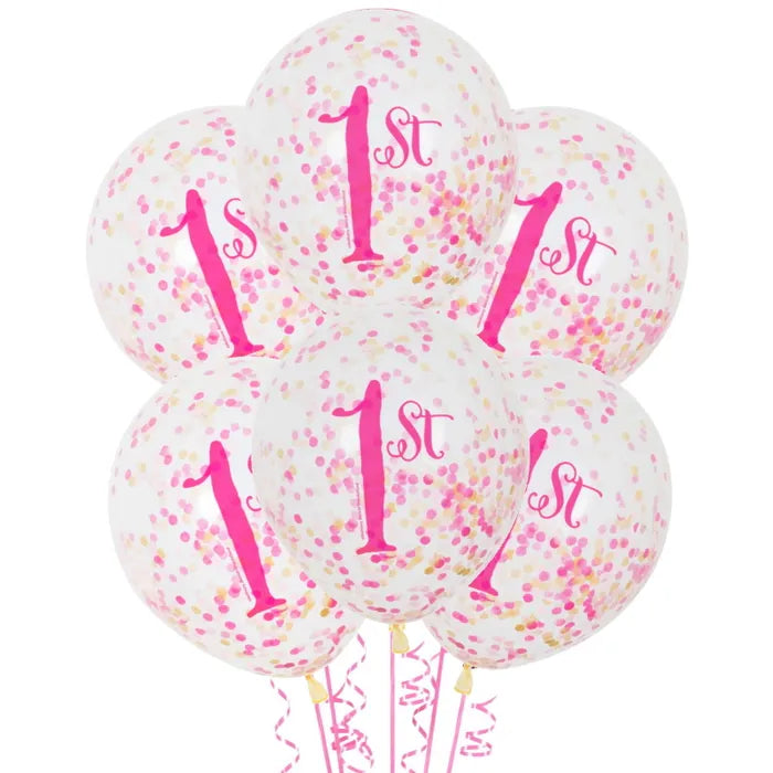6 luftballon 1st birthday mit konfetti