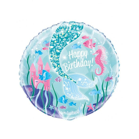 Happy Birthday folienballon 45 cm meerjungfrau glitzer