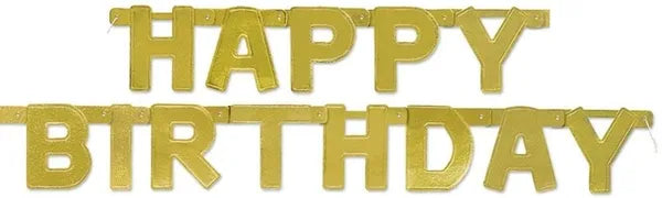 Happy birthday banner metallic gold