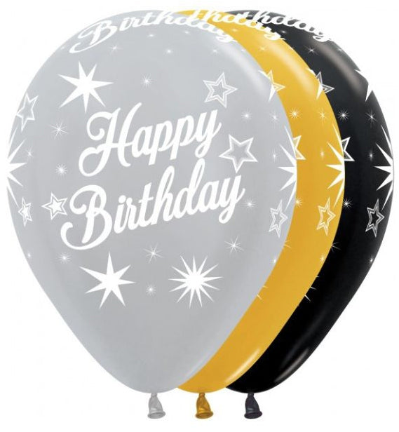 5 luftballon happy bday schwarz gold und silber