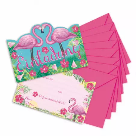 8 einladungskarte mit Flamingo Party