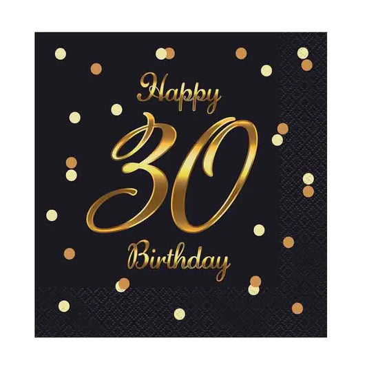 20 servietten schwarz und gold 30 th birthday