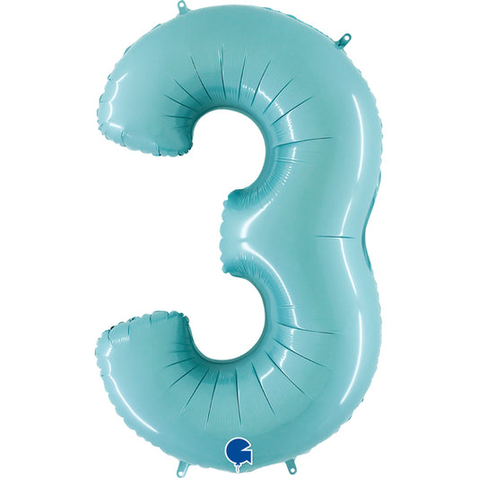 Folienballon Zahl 3 Pastell Blau 100 cm