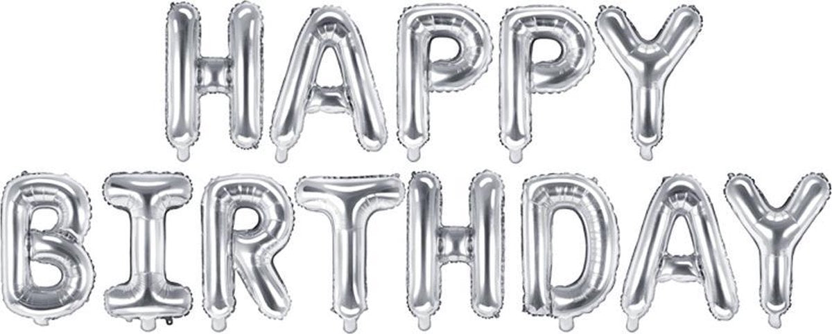 Happy Birthday Ballon Schrift Silber 395x35cm