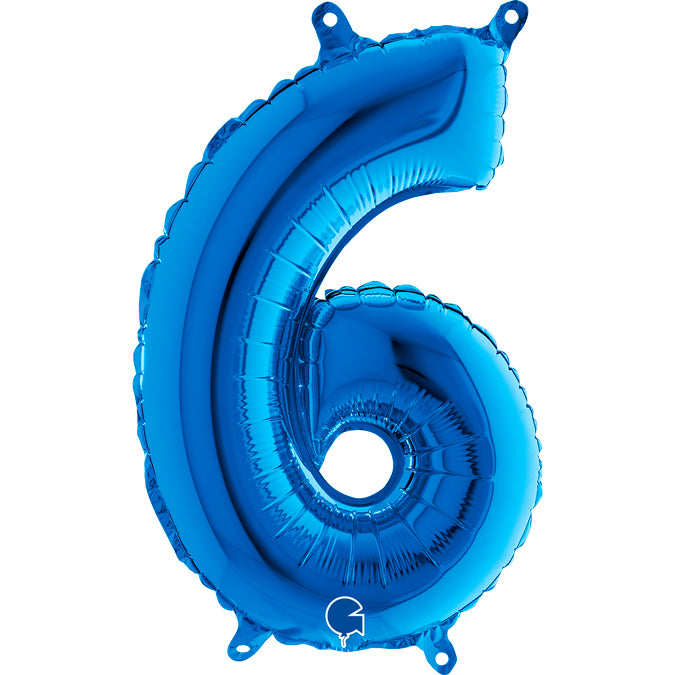 Folienballon Zahl 6 Blau 35 cm