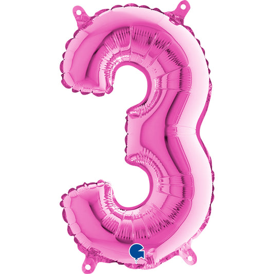 Folienballon Zahl 3 Pink 35 cm