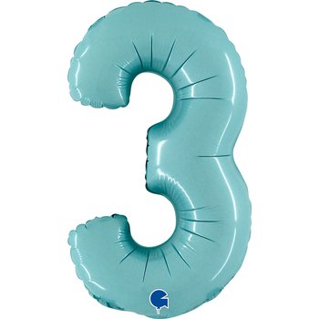 Folienballon Zahl 3 Pastell blau 35 cm