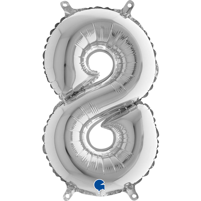 Folienballon Zahl 8 Silber 35 cm