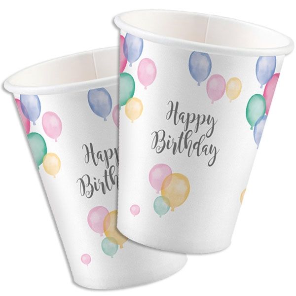 8 becher Pastell happy birthday