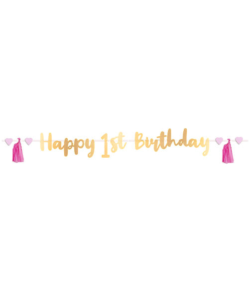 happy 1st birthday girlande gold und rosa