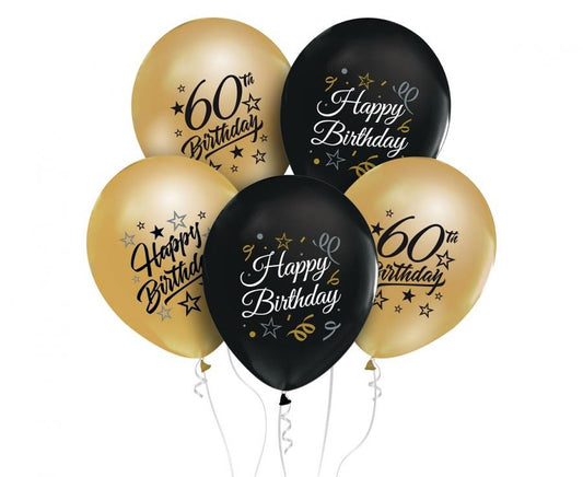 5 luftballon 60th birthday gold und schwarz