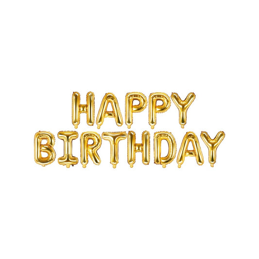 Happy Birthday Ballon Schrift Gold 395x35cm