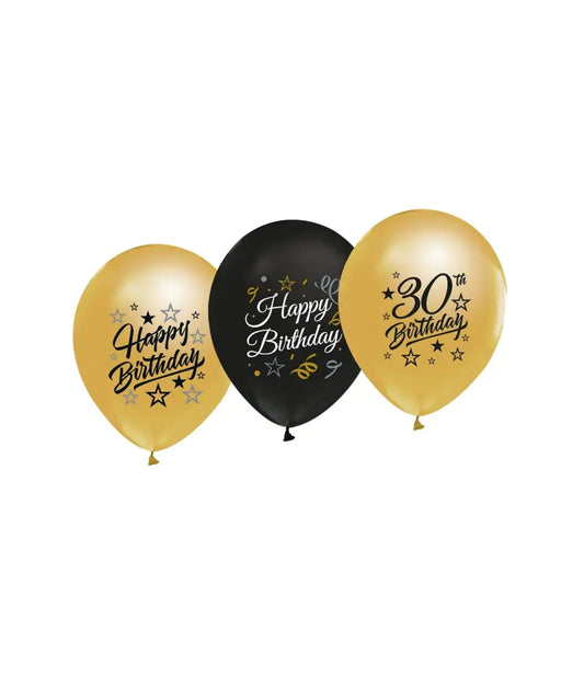 5 luftballon 30th birthday schwarz und gold