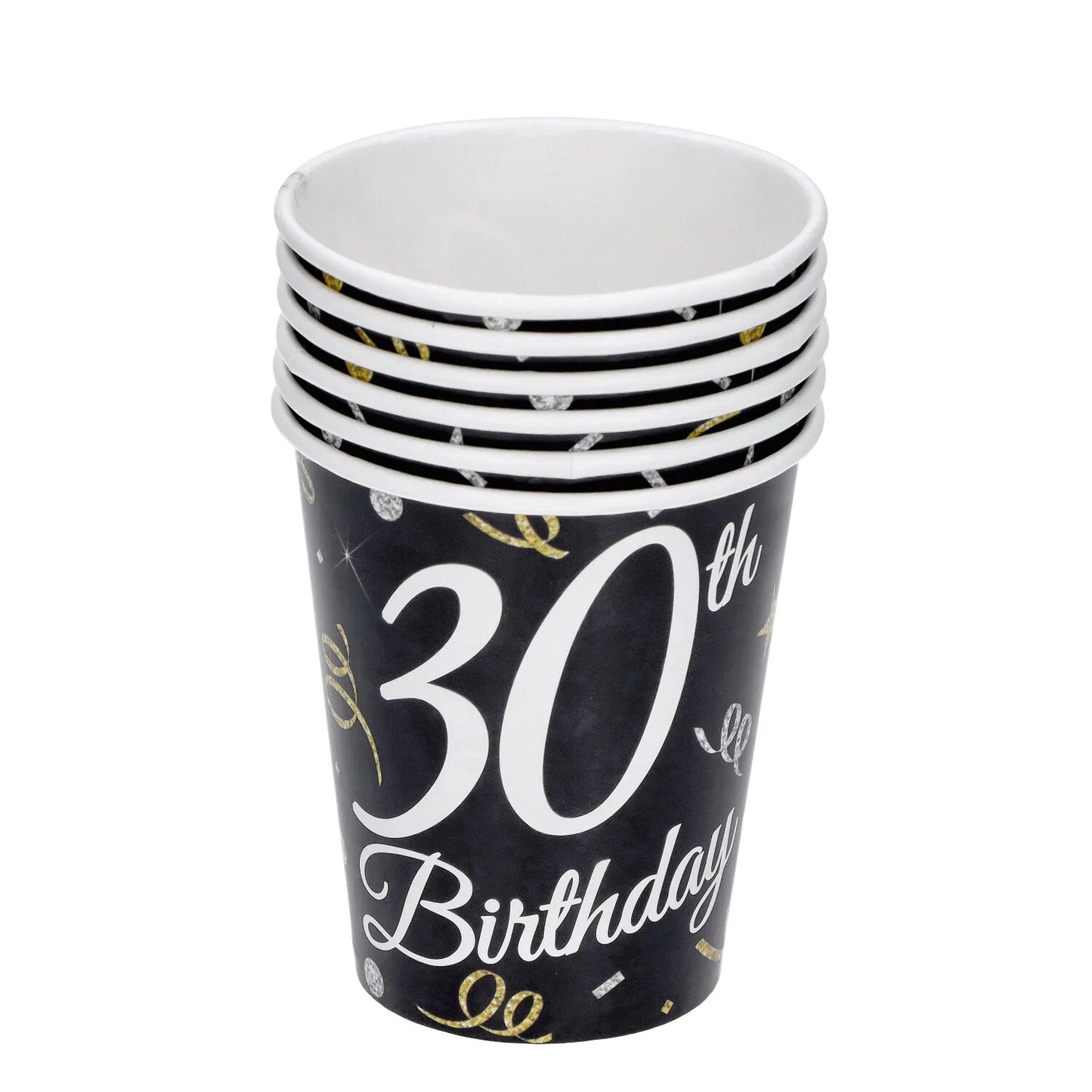 6 becher 30th birthday schwarz und gold