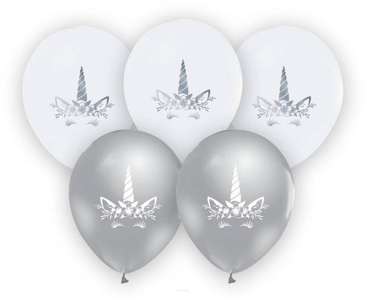 5 luftballon einhorn silber